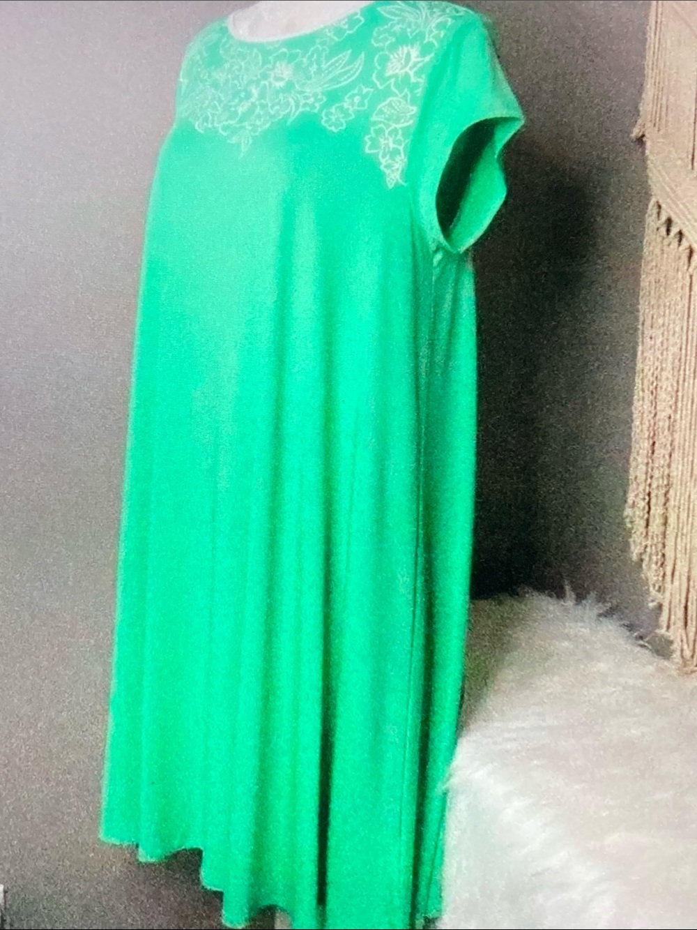 Ruby Rd. Green Floral Yoke Swing Dress